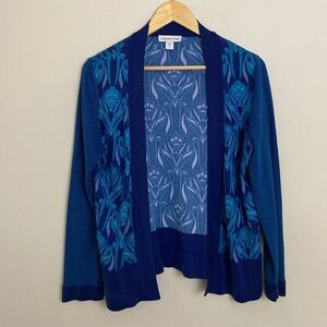 Coldwater Creek Silk Blend Shades of Blue Mixed Prints Open Cardigan Size Small